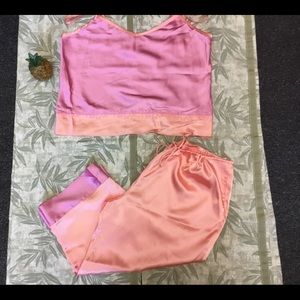 Silky Satin  2 piece pajama set orange/pink.